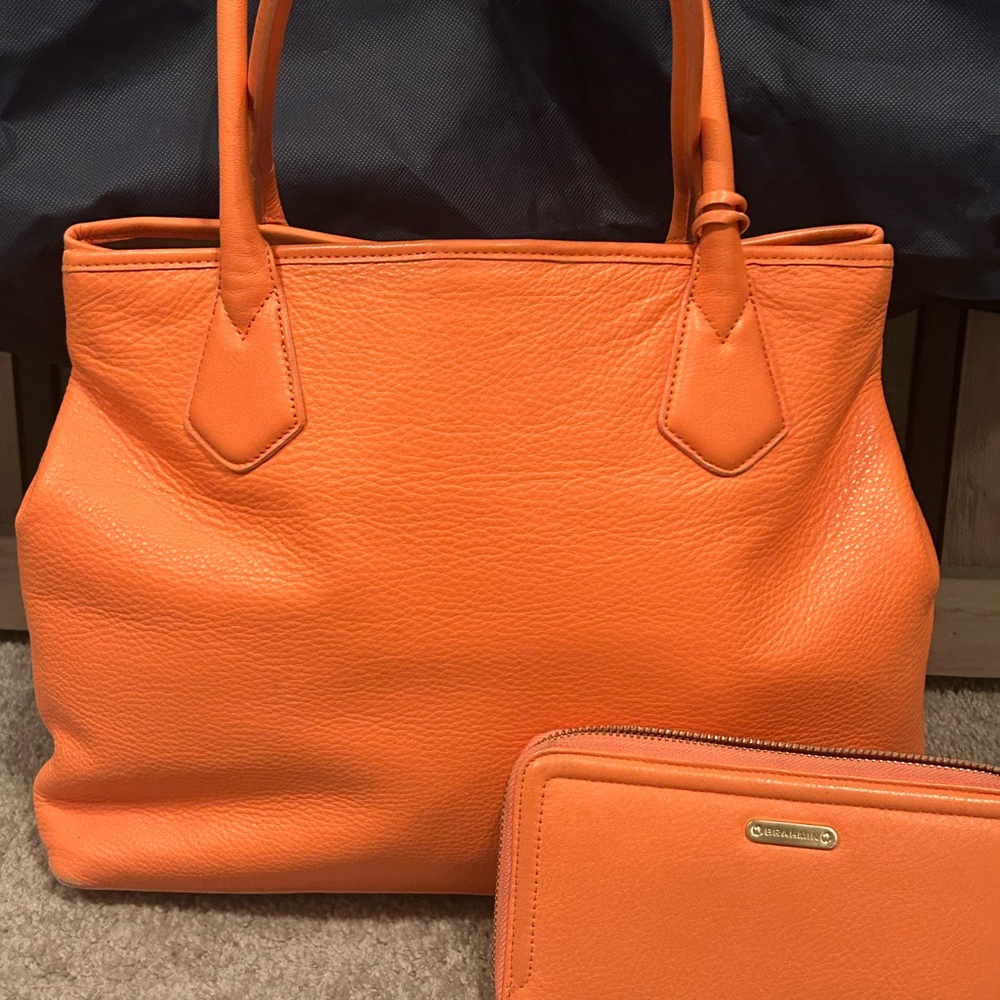 Brahmin Coral Pebbled Leather Tote & Matching Zip-Around Wallet Set - Picture 15 of 16